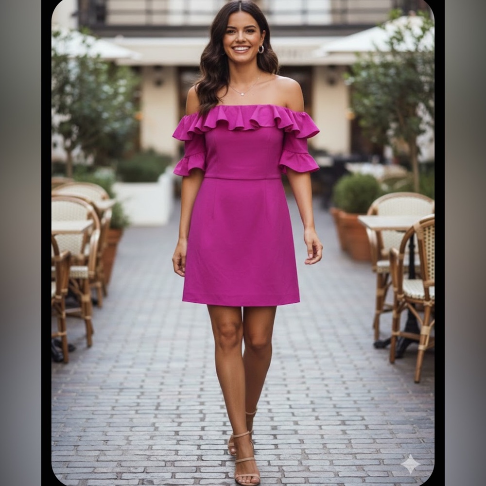 French connection Pink Ruffle Off-Shoulder Dress